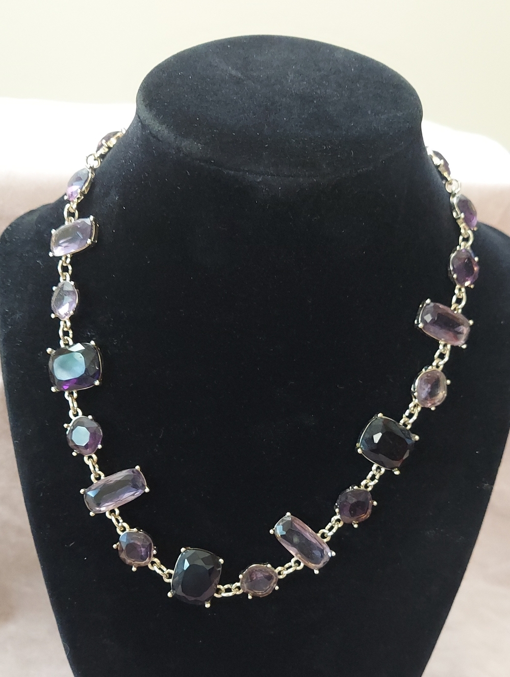 White House Black Market Gold Tone Purple Hue Earrings And Necklace